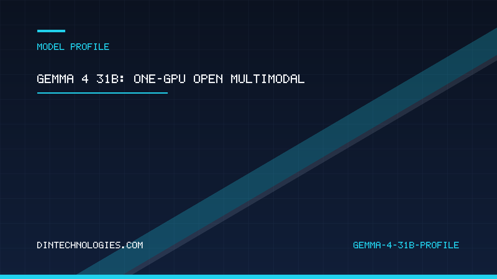 An abstract diagram of a dense 31B model fitting inside the marked memory of a single high-end GPU, with text and image input shown